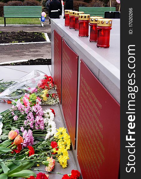 Flowers At A Monument To The Lost Soldiers