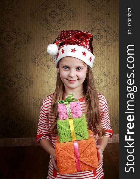 An image of a nice girl with presents