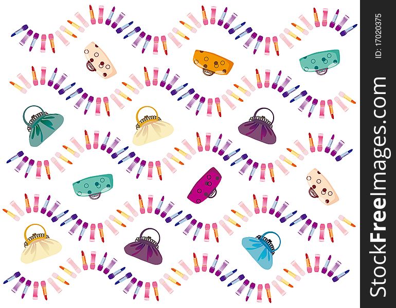 Illustration of colour handbags and lipstick. Illustration of colour handbags and lipstick