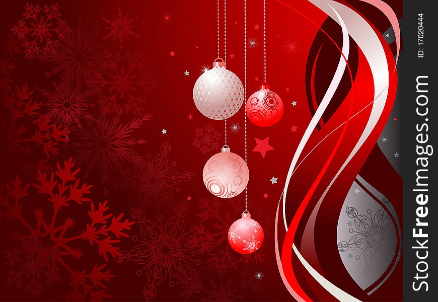 Abstract Red Background With Christmas Balls