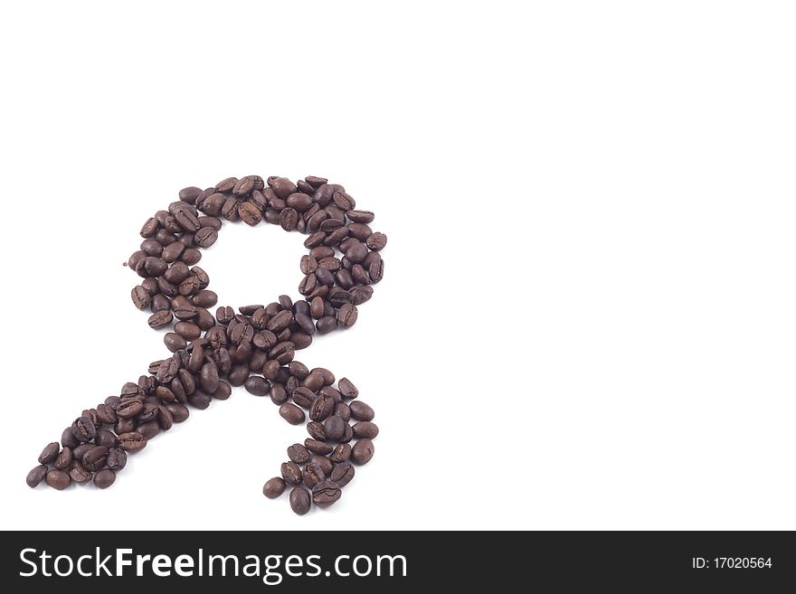 Ok sign of fair trade coffee beans isolated on white. Ok sign of fair trade coffee beans isolated on white