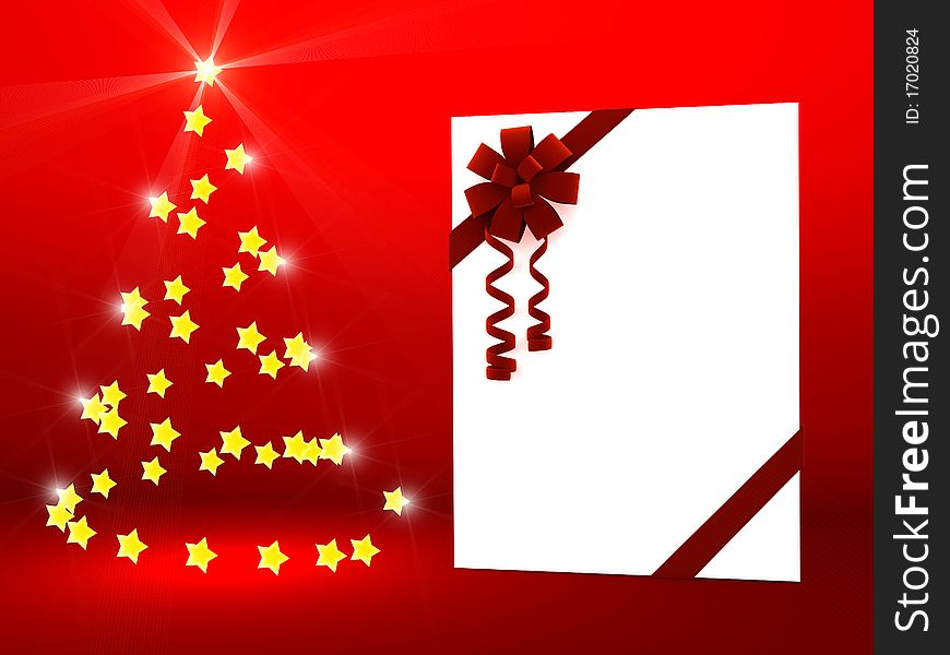 Greeting card with ribbon over red. 3d render