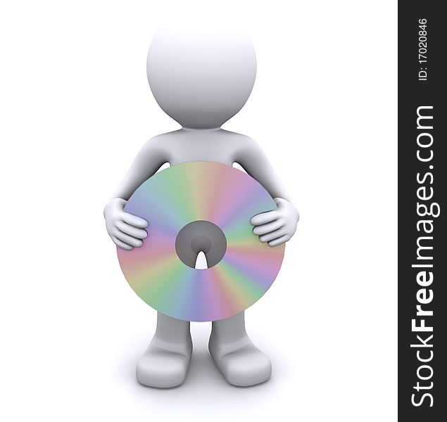 3d character holding blank compact disk. 3d character holding blank compact disk