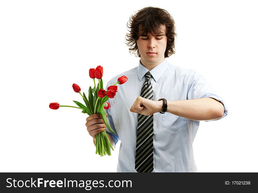 A portrait of a young man waiting his woman