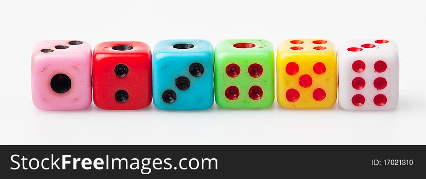 Colorful 6 dices with white back ground