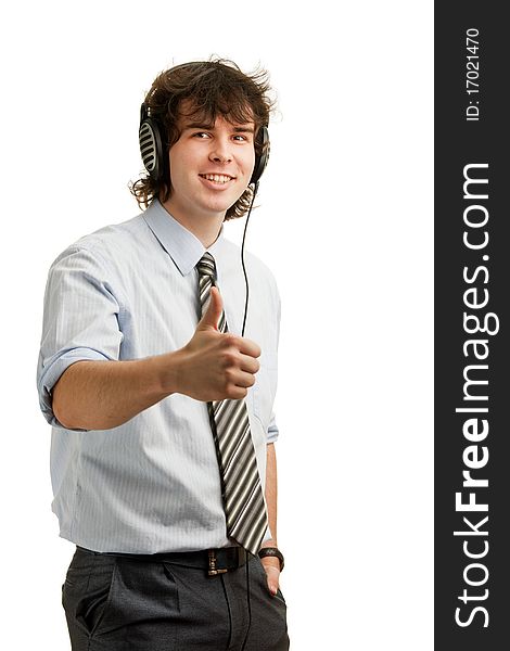An image of young man listening to music. An image of young man listening to music