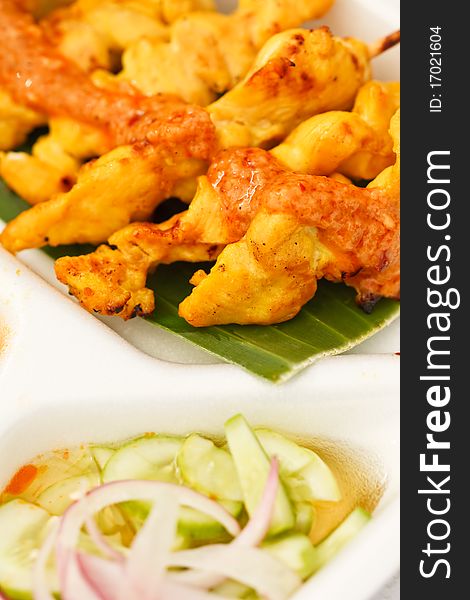 Satay and sauce with side dishes vegetables. Satay and sauce with side dishes vegetables