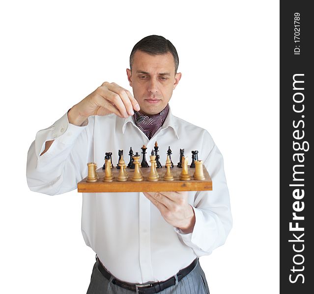 In a lunch break the manager plays chess. In a lunch break the manager plays chess