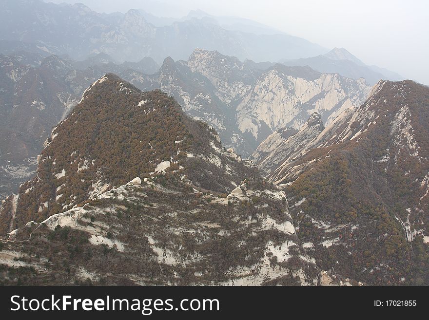 Mount Hua (Hua Shan), literal translation Flowery Mountain, in Shanxi China