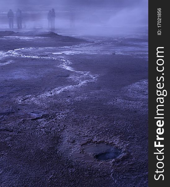 Chilly morning at El tatio geyser field, the 3rd biggest geyser field in the world, Chile