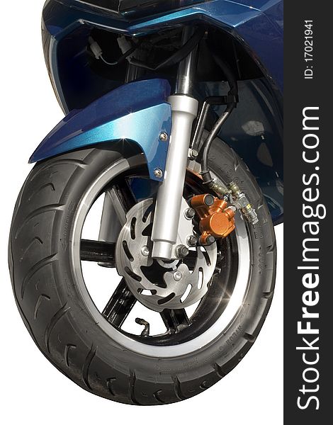 Motorcycle wheel largely separately on a white background