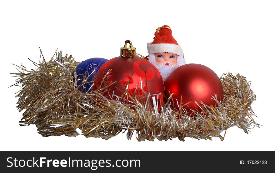 Santa Claus and Christmas decorations on a white background