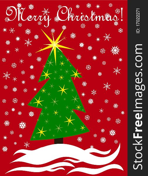 Christmas card design with crooked Christmas tree and greetings Merry Christmas!. Christmas card design with crooked Christmas tree and greetings Merry Christmas!