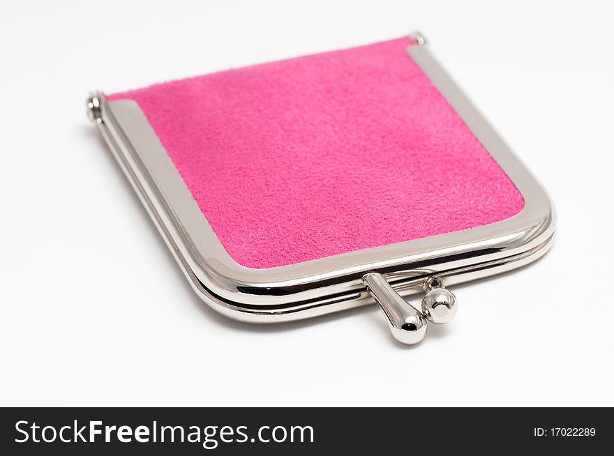 Pink purse on white background