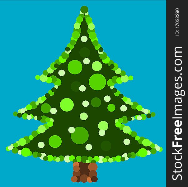 Christmas tree decorated with lights over blue background. Christmas tree decorated with lights over blue background
