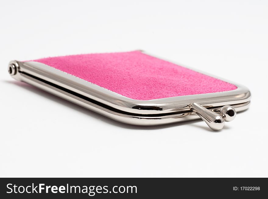 Pink purse on white background