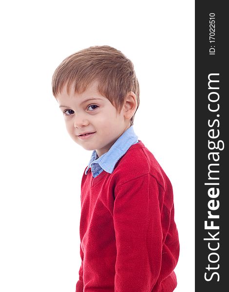 Portrait of an adorable young boy over white background