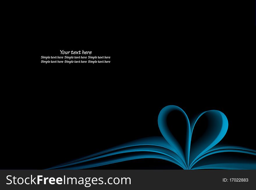 Open Pages Blue Book And Curved Shape Of Heart . Open Pages Blue Book And Curved Shape Of Heart