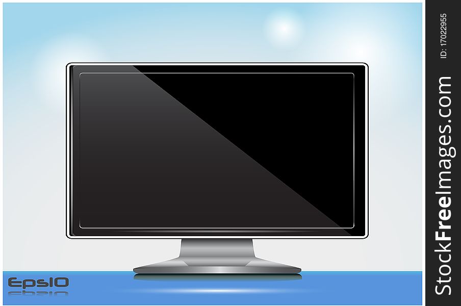 The TV set image on a blue background with a support. The TV set image on a blue background with a support