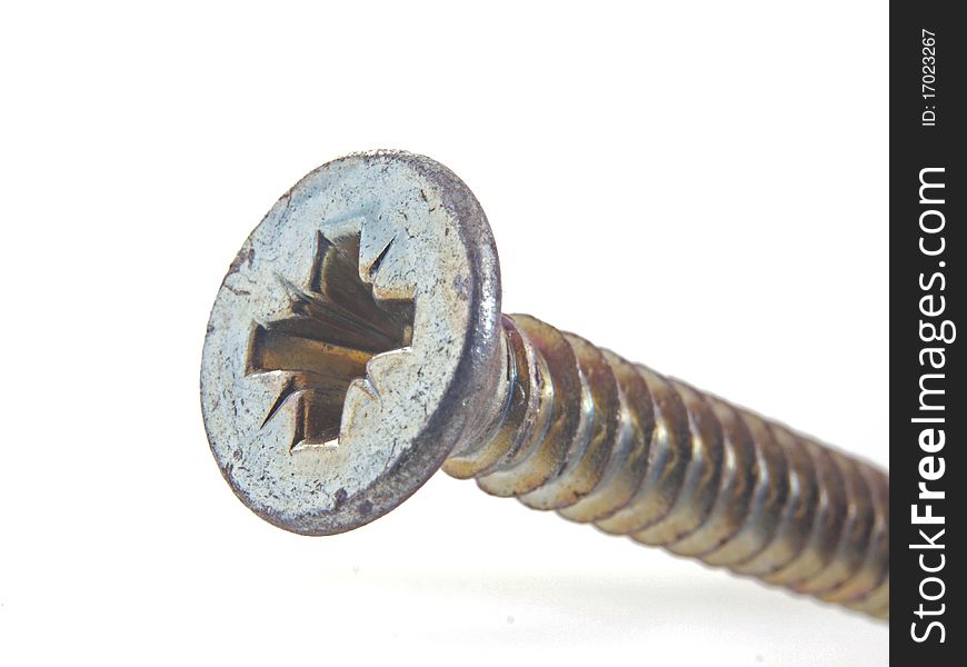 Countersunk chrome wood screw on a plain white background.