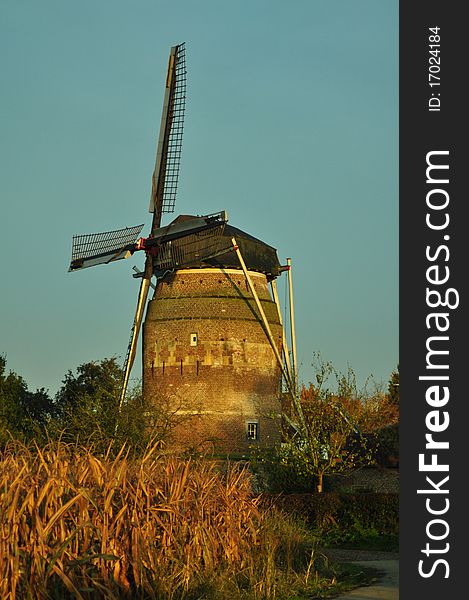 Traditional Dutch Old Windmill in the Morning Light. Traditional Dutch Old Windmill in the Morning Light