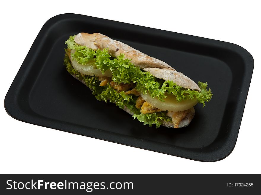 Healthy chicken sandwich with green salad in tasty bread