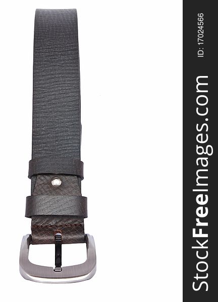 Black men's leather belt on white background. Black men's leather belt on white background