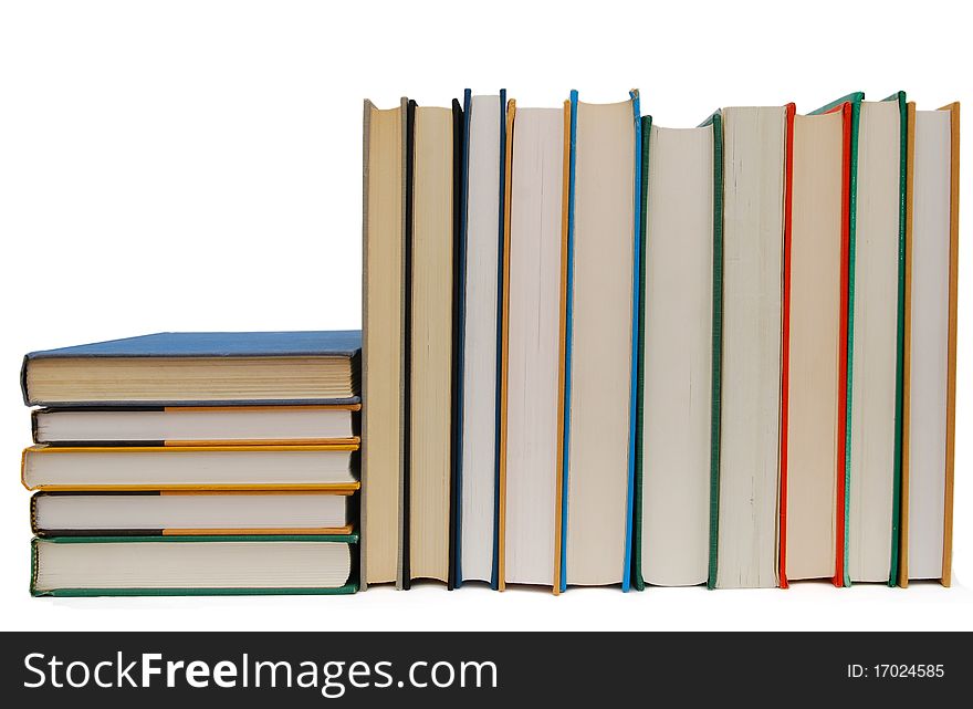 The stacking homework textbooks on white table