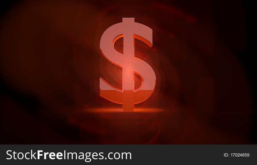 3d image of dollar sign glowing in a dark room. 3d image of dollar sign glowing in a dark room