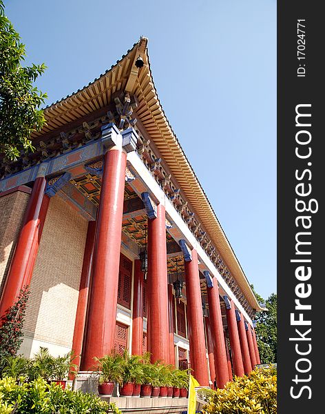 Retro pavilion with blue sky in summer.guangzhou