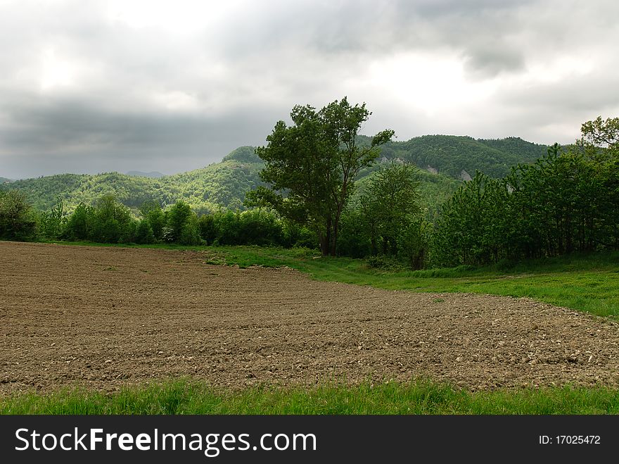 Black clouds on crops in Piedmont. Black clouds on crops in Piedmont