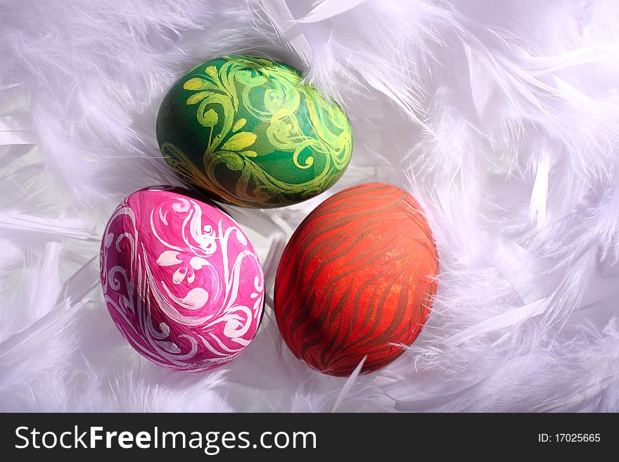 Easter eggs are in feathers