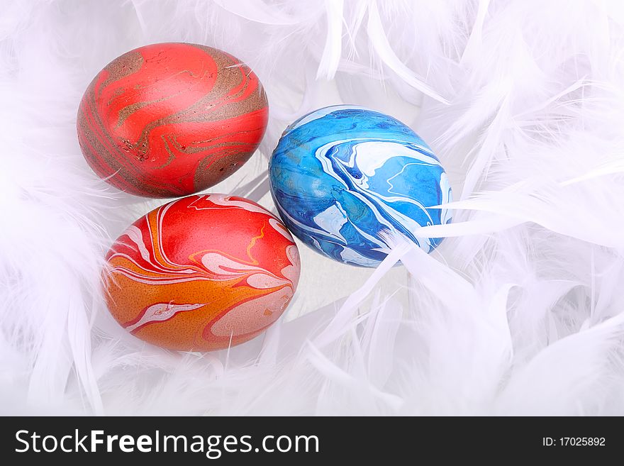 Easter eggs are in feathers