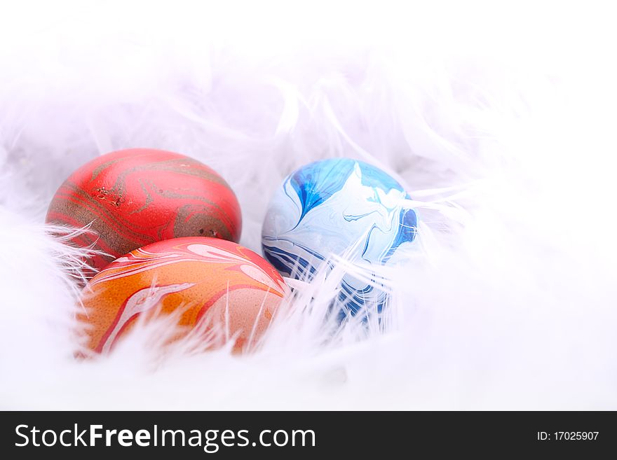 Easter eggs are in feathers