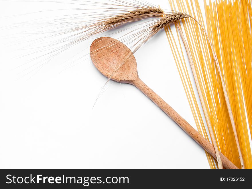 Ear Of Wheat, Pasta And Wooden Spoon