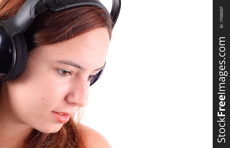 Side Profile of Girl with Head Phones and Space for Custom Text