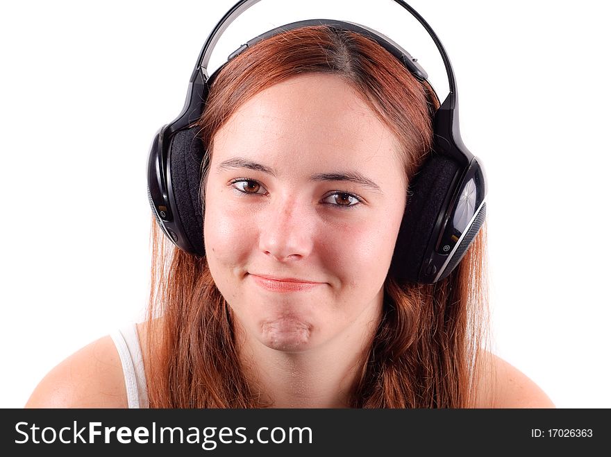 Girl Smiling While Listening To Music