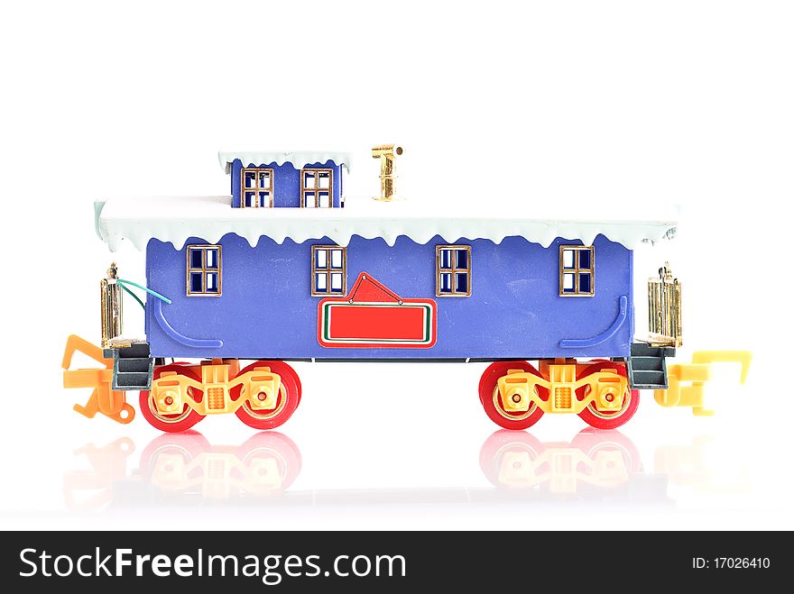 Blue Caboose Train On White