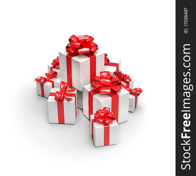 Many gifts isolated on white background. 3d render