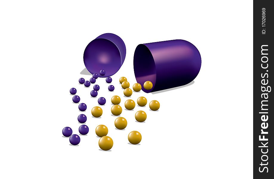 3D detailed illustration of an opened pill. 3D detailed illustration of an opened pill