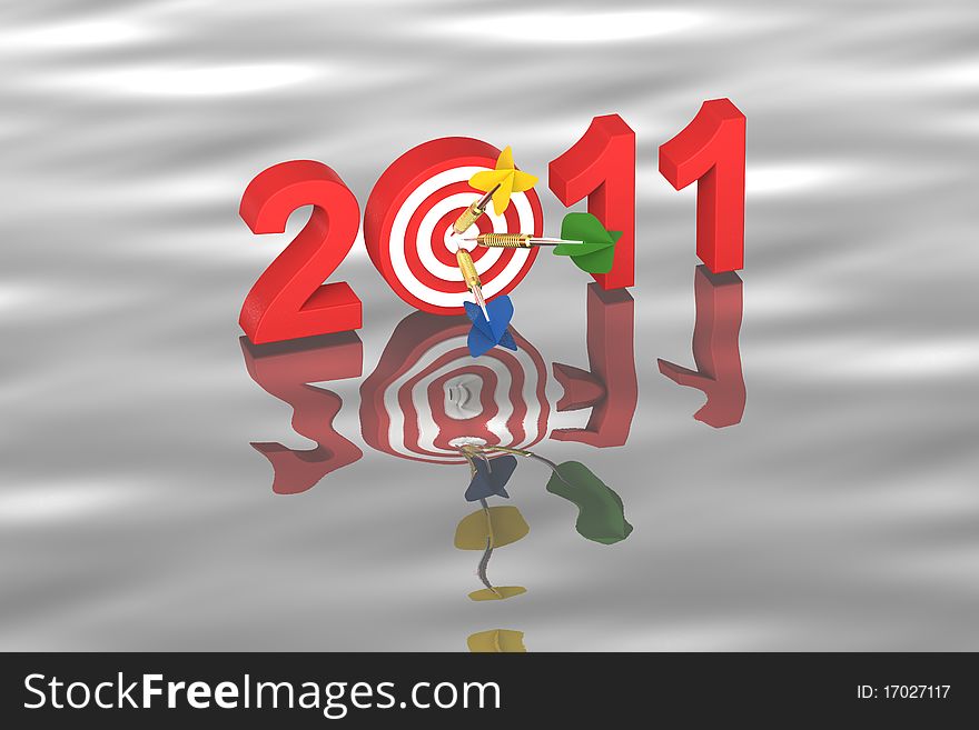 Three Darts Hitting Target - New Year 2011.