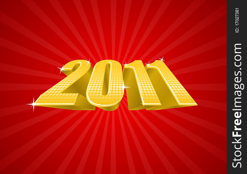 Vector illustration of golden 2011 year on red background