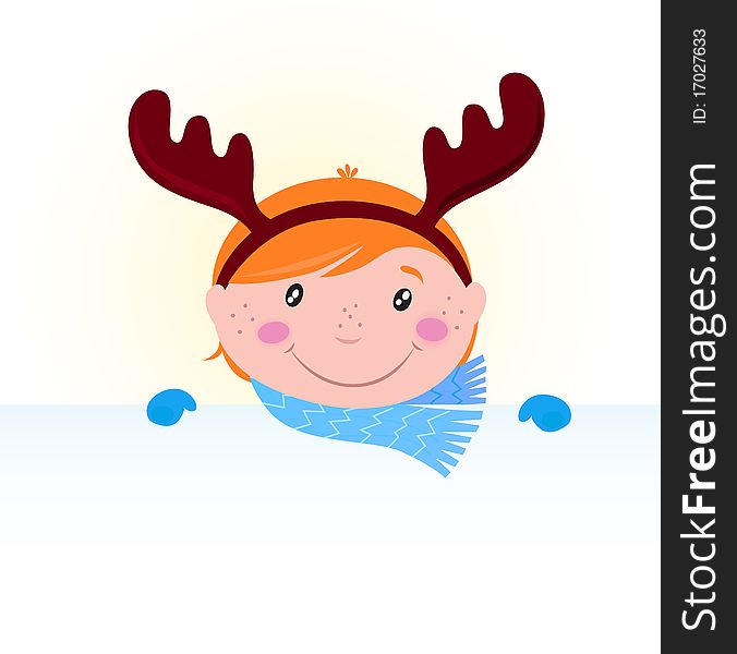 Christmas cute small boy in reindeer christmas costume. Vector Illustration. Christmas cute small boy in reindeer christmas costume. Vector Illustration.