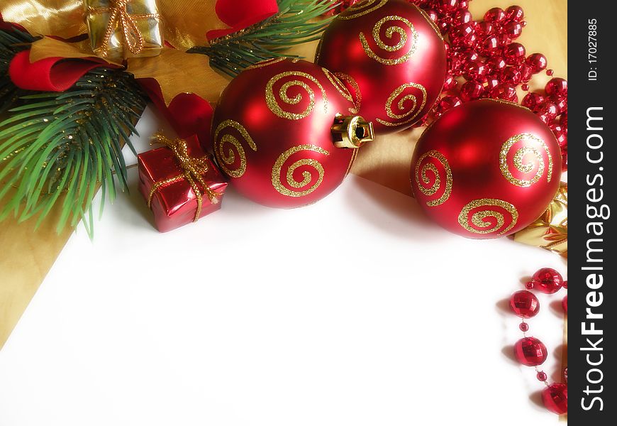 Red christmas decoration on white background