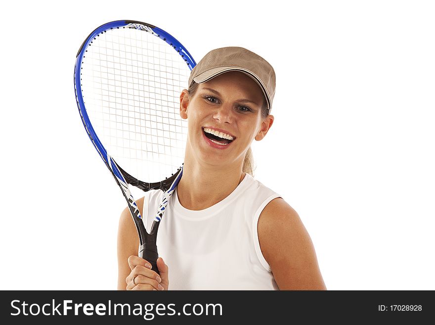 Portrait of young woman with tennis racket