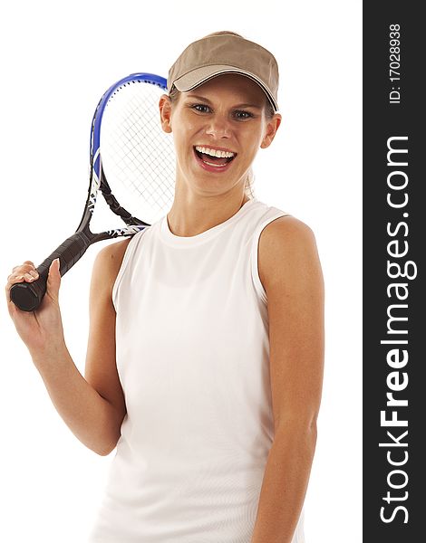 Portrait of young woman with tennis racket