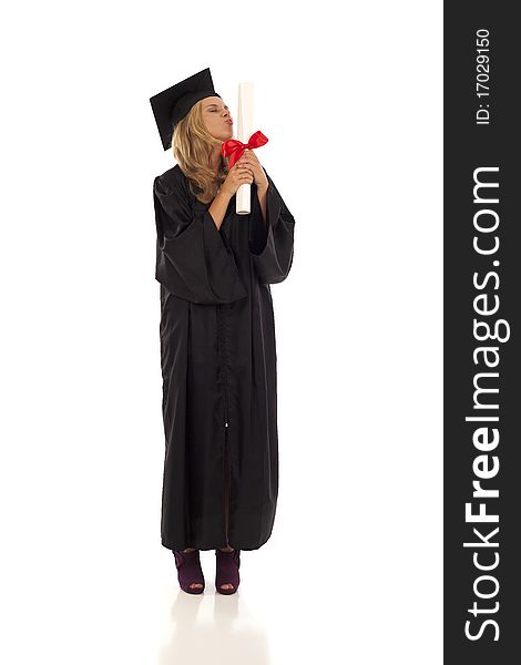 Young woman with graduation gown and diploma. Young woman with graduation gown and diploma