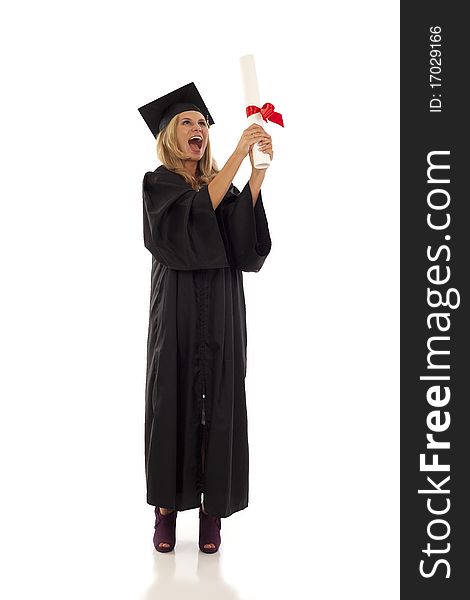 Young woman with graduation gown and diploma. Young woman with graduation gown and diploma