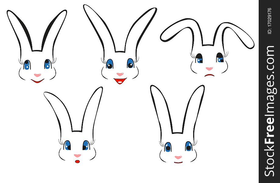 Rabbit face illustrations, christmas pictures, samples of emotions