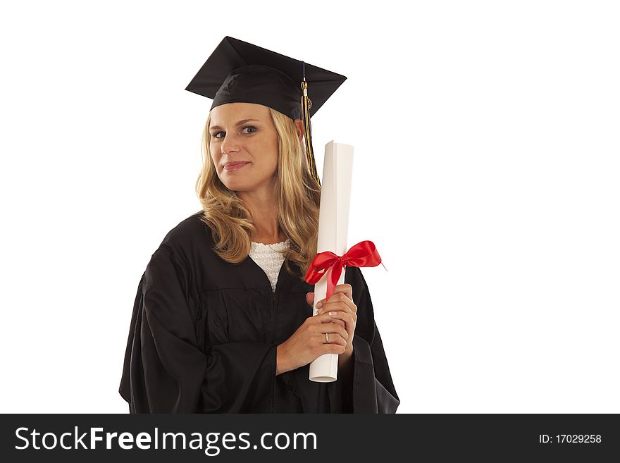 Young woman with graduation gown and diploma. Young woman with graduation gown and diploma